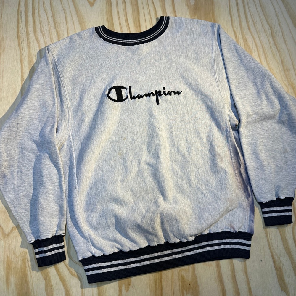 Champion Reverse Weave Sweatshirt Mens XL Gray Vintage 90s Striped